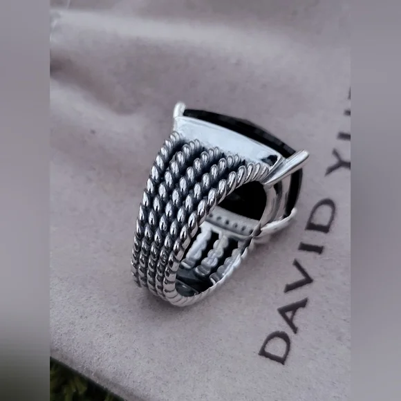 David Yurman Sterling Silver Wheaton 14x20mm Black Onyx & Diamond Ring - Picture 8 of 16